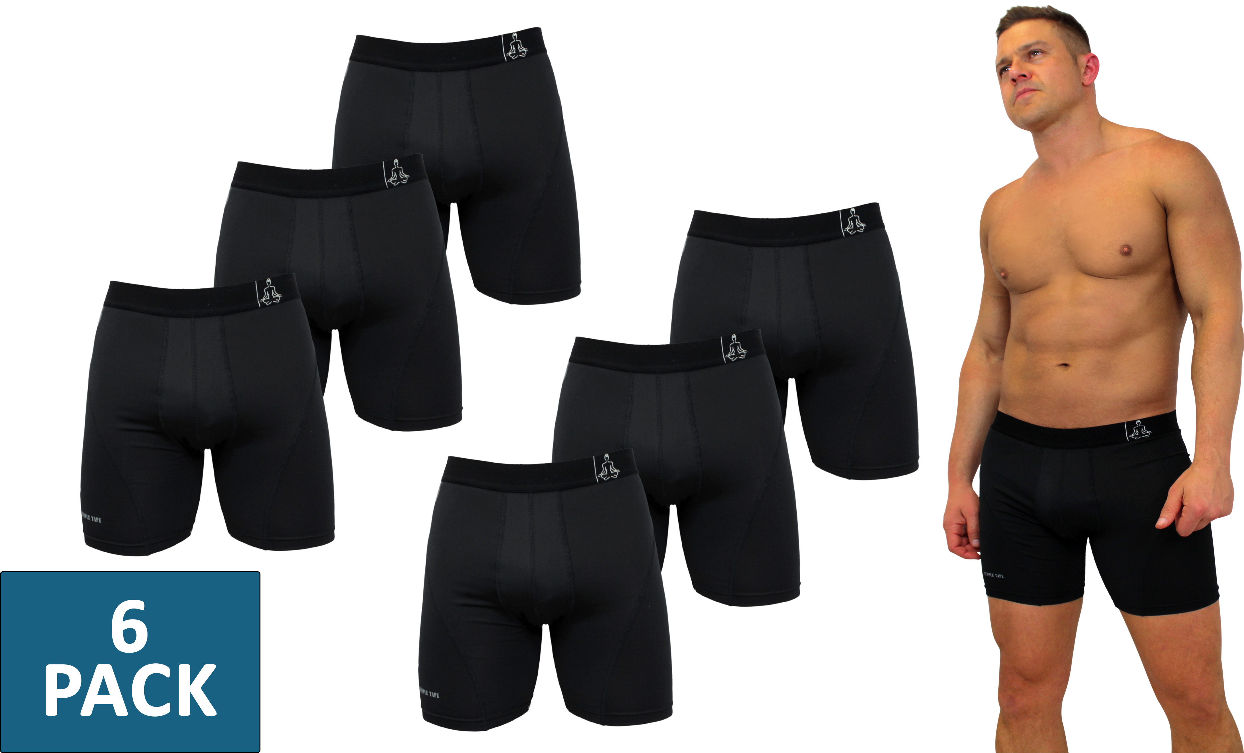 Temple Tape Compression Mens Underwear - Sports Performance Boxer Briefs 6-Pack - image 1 of 3