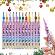 12 Colors Nail Art Pens Set, 2026 New Nail Art Markers for Gel Nails, Quick Dry Long Lasting Nail Polish Pen for Kids, DIY 3D Drawing Dotting Painting Nails Liner Brush