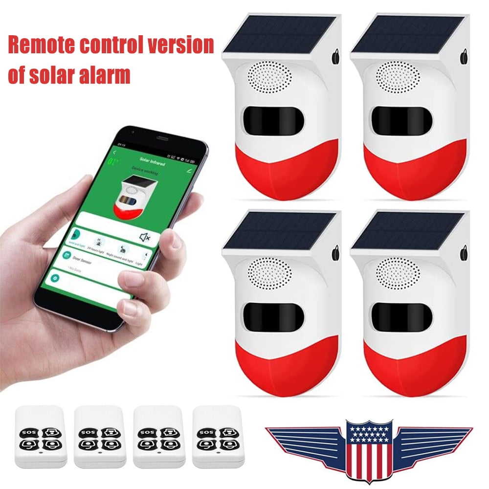 4 Pack Smart Solar Motion Sensor Alarm Strobe Predator Lights for