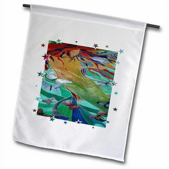 3dRose, Mermaid and Butterflies - elusive, untamed, art nouveau, femininity, mythology, butterflies, mermaid, 18 x 27 inch Garden Flag