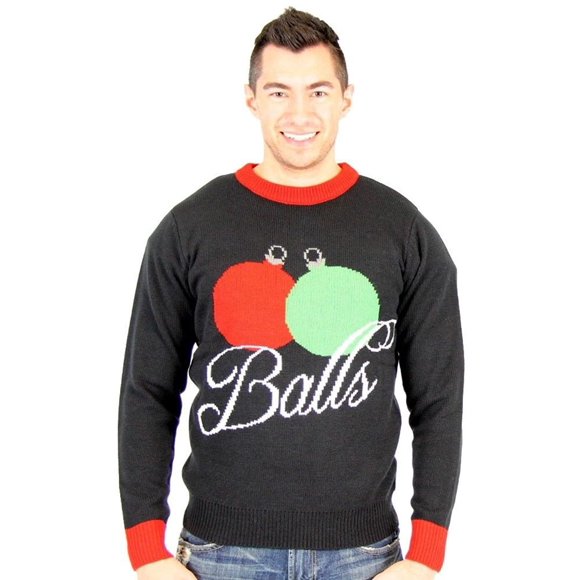 Balls Holiday Ornaments Tacky Adult Black Ugly Christmas Sweater