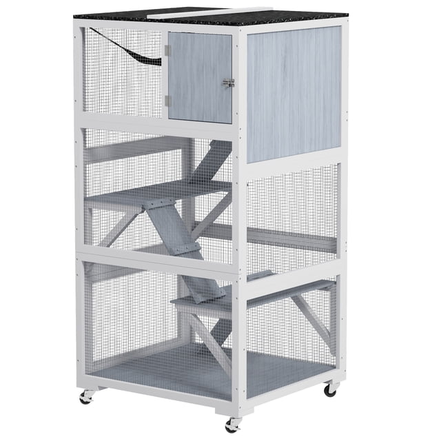 CoSoTower Enclos Extérieur pour Chat de 34 Pouces L Catio sur Roues avec Hamac, Multiples Plateformes, Rampes de Repos Type Condo pour 1 à 3 Chats, Gris