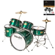 Mendini by Cecilio 16" 5-Piece Complete Kids / Junior Drum Set with Adjustable Throne, Cymbal, Pedal, Drumsticks & Lesson Book, Metallic Green, MJDS-5-GN
