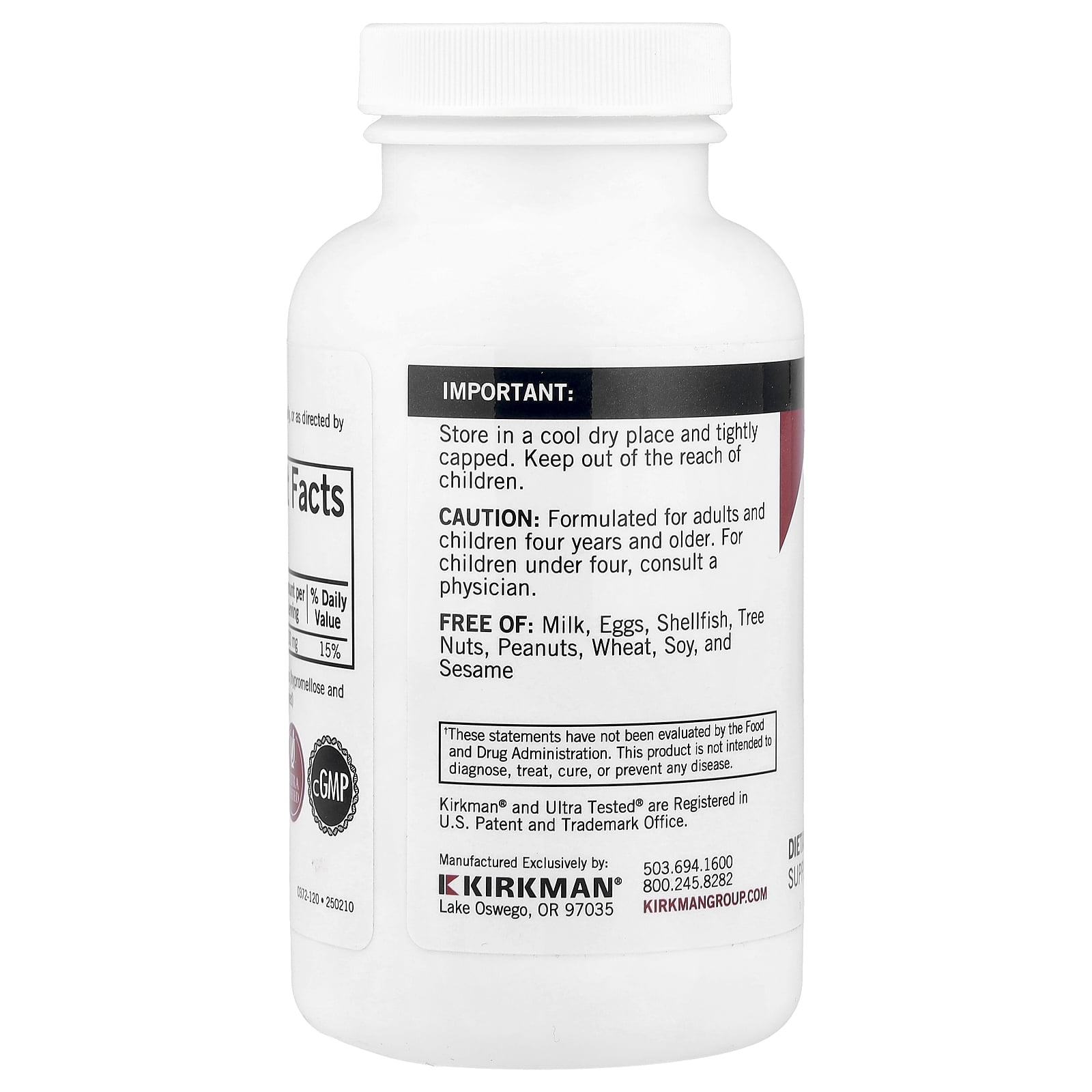 Kirkman Labs Calcium Bisglycinate Chelate, 200 mg, 120 Capsules