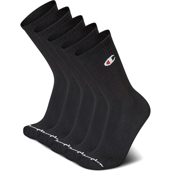 Champion Men's Performance Cushion Crew Socks 6-12.5, 5-Pack Black