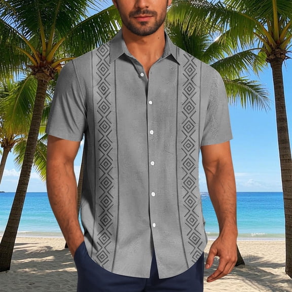 Men's Casual Summer Beach Wrinkle Free Shirts Short Sleeve Button Down Lightweight Untucked Textured Shirt Gray XXXXL