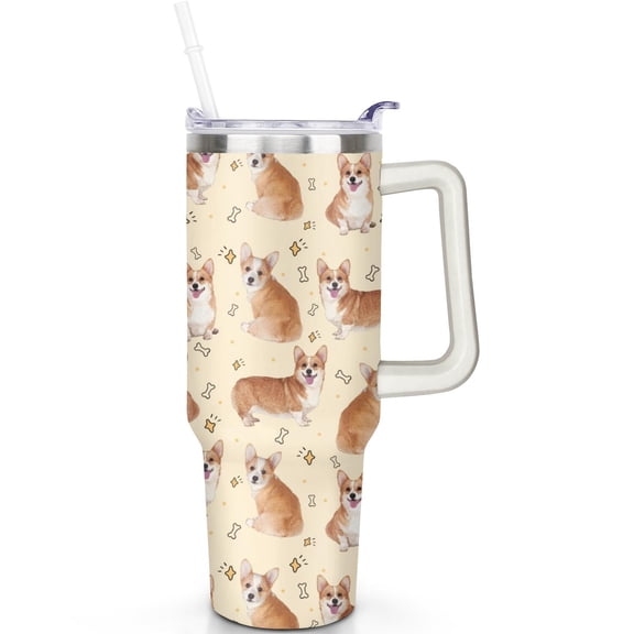 40oz Dog Lover’s Travel Tumbler with Handle – Double Wall Insulated Stainless Steel Cup with Straw and Spill Proof Lid