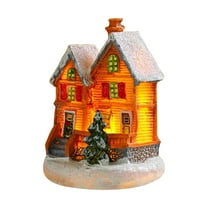 Leutsin Christmas Village Figurines Decoration - Lighted LED Christmas Village Houses with Snow Blanket Roll Collection Buildings for Xmas Town Scene Desk Battery Operated Landscape Decorations