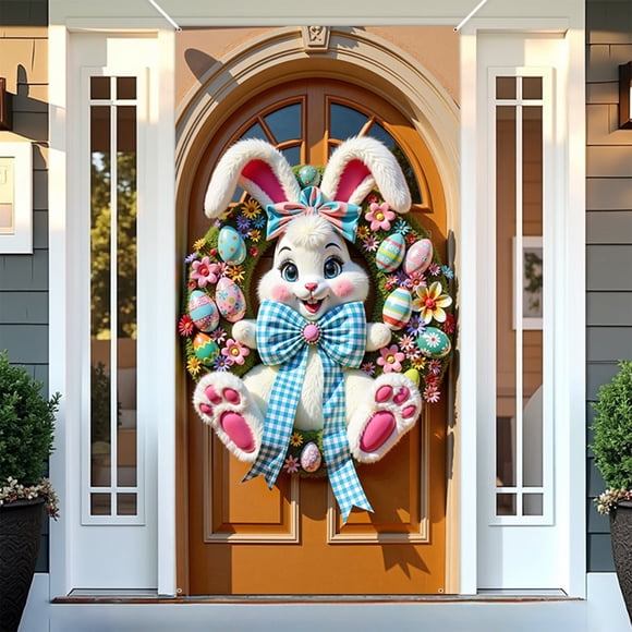 Todaioua Easter Bunny Door Cover Happy Easter Door Decorations Cute Bunny Door Covers Easter Spring Eggs Backdrop Door Cover Party Outdoor Indoor Home Decor Photo Booth Background 35 x 71 Inches