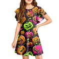 thumbnail image 2 of Grblisyd Halloween Girls Summer Dress Fashion Ruffle Short Sleeve Dresses Cute Ghost Pumpkin Print Crew Neck A-Line Dress, 2 of 5