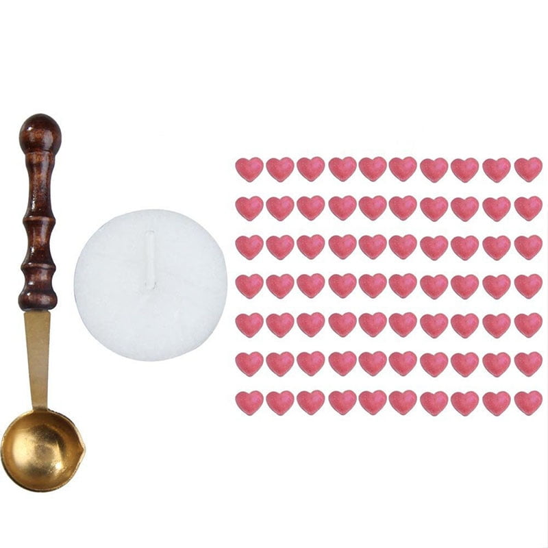 70 pcs Sealing Wax Beads Heart Shaped Candle with Mini Melting Spoon 8*8*4 mm 