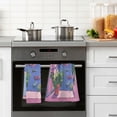 thumbnail image 4 of Yayeee 2 Pack Hand Towels for Bathroom 100% Cotton 16" x 28" Soft Absorbent Kitchen Towel, Purple Window Scene, 4 of 7