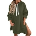 thumbnail image 3 of Weiqiqre Women Sweatshirt Pullover Casual Long Sleeve Split Hem Hoodie Dress with Kangaroo Pocket, 3 of 9