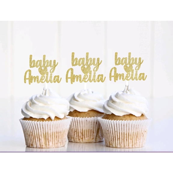 Personalized Baby Shower Gender Reveal Cupcake Toppers 12pcs