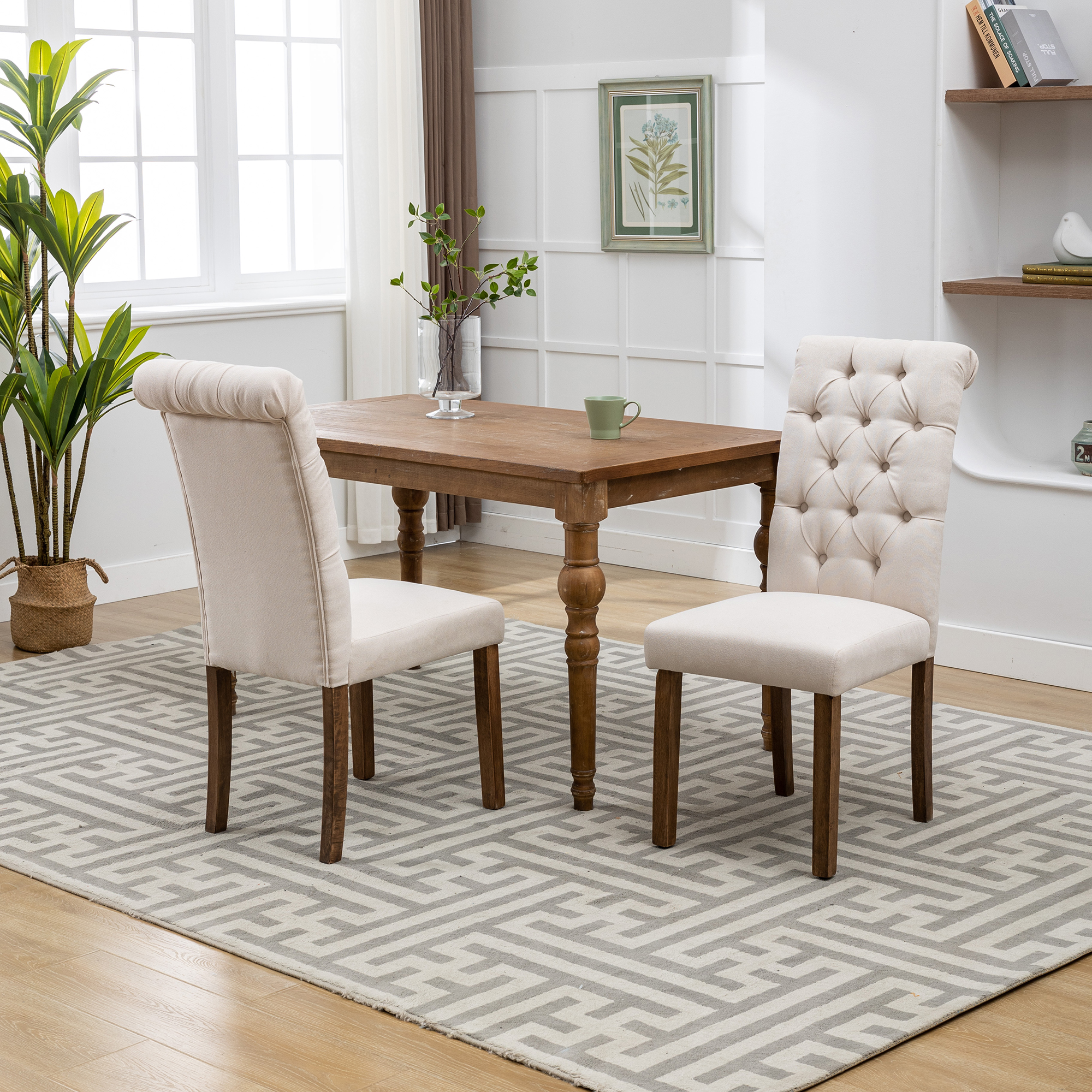 HFORESTY Beige Dining Room Chairs Set of 2, Upholstered Fabric Parson