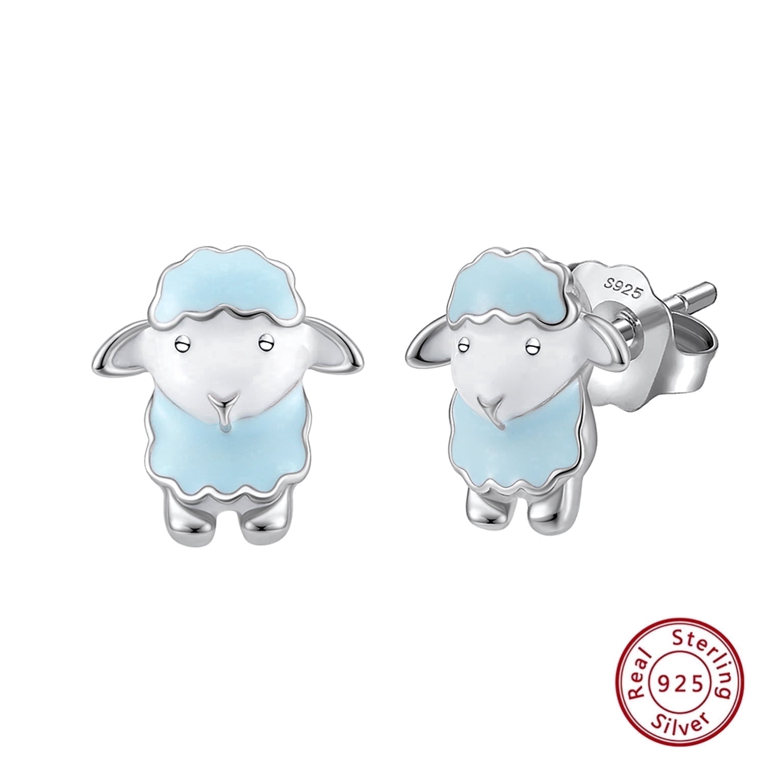 AQYYI 925 Sterling Silver Lamb Stud Earrings, Hypoallergenic for Sensitive Ears, Enamel Animal Earrings, Holiday Gifts for Family