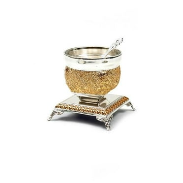 A&M Judaica and Gifts  Saltpan & Spoon with Filigree Gold Decoration - Gold