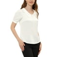 thumbnail image 4 of INSPIRE CHIC Women's Point Neck Button Decor Short Sleeve Satin Blouse M White, 4 of 5
