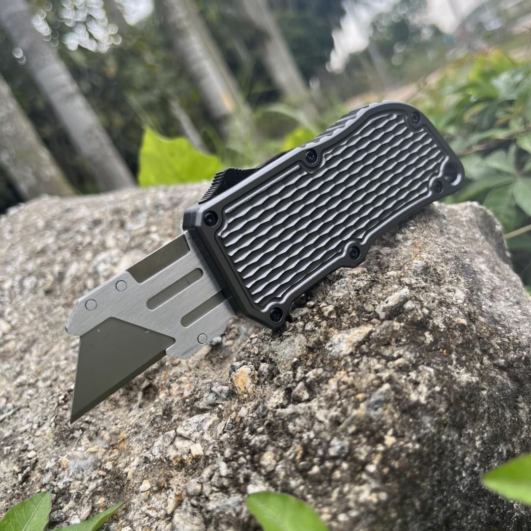 ABCISI Retractable Box Cutters Utility Knife, Replaceable Blade Pocket Knife With Clip, With 5pcs Spare Blades, Lightweight Aluminum Handle for Outdoor And Indoor EDc, Camping & Survival
