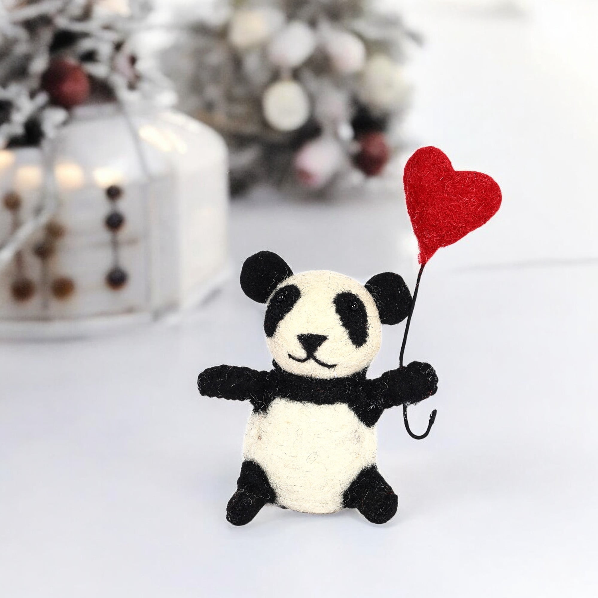 Handmade Needled Felt Work Panda with Heart for Gifting