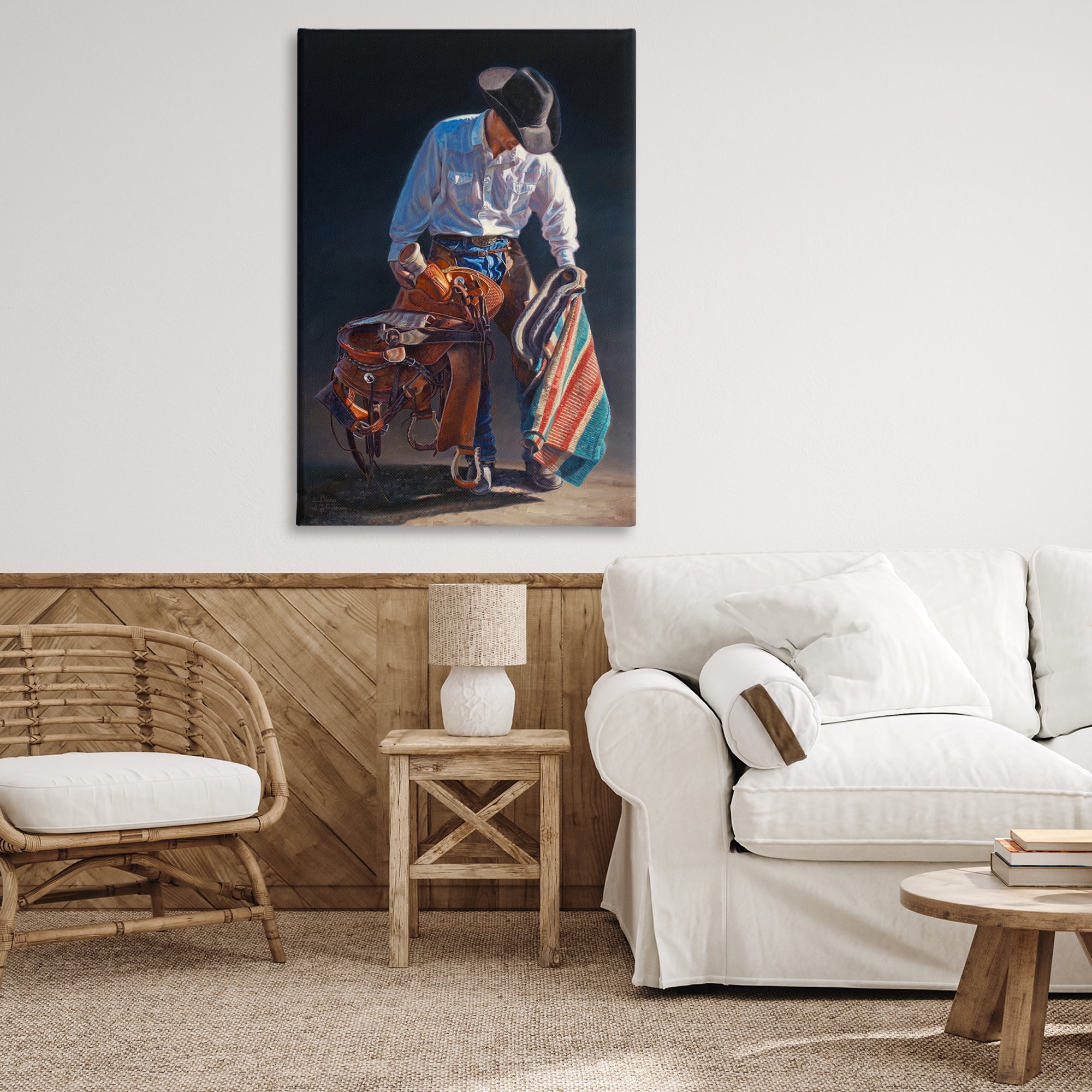Stupell Industries Stoic Cowboy & Saddle Novelty Painting Gallery Wrapped Canvas Art Print Wall Art, 30 x 45