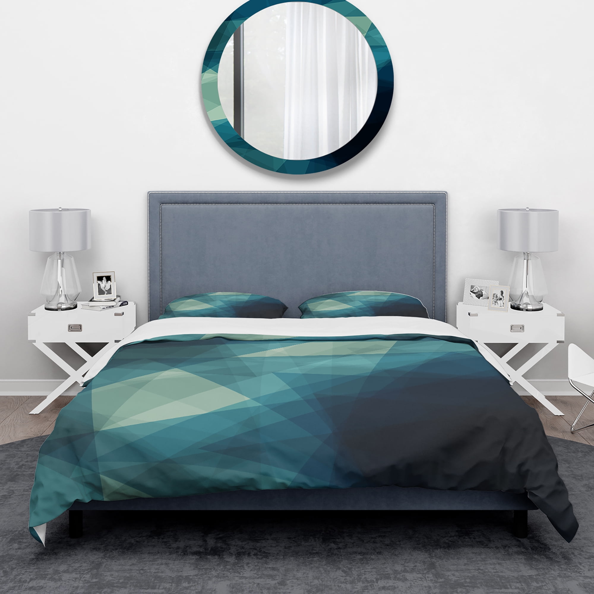 Designart 'Abstract Geometric Shades of Blue' Modern & Contemporary Duvet Cover Set