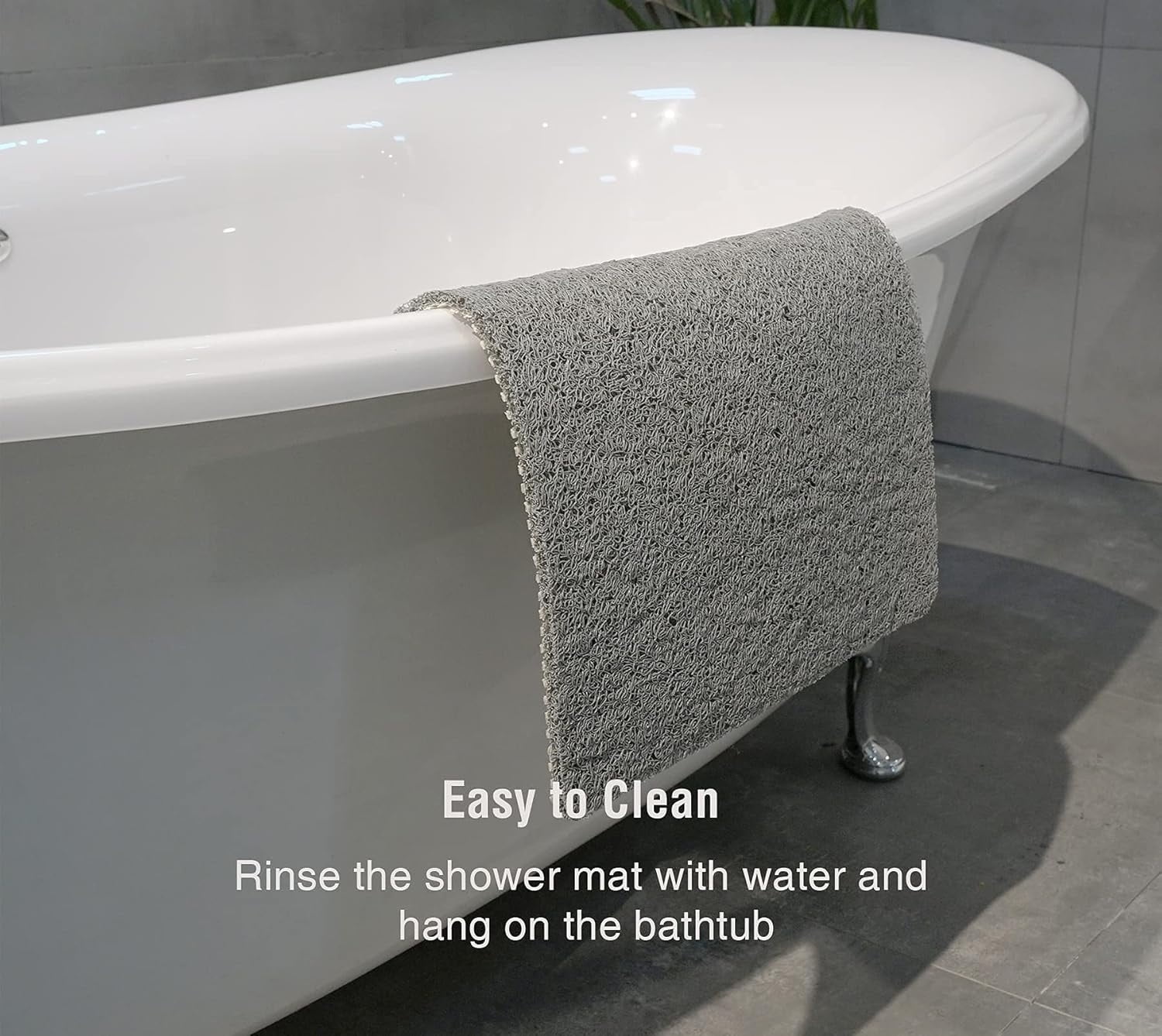 Textured Loofah Bath Mat for Tub & Shower - 15.7"x31.5" Non-Slip, Quick-Drying Floor Mat | Extra Thick for Home, Hotel & Spa (Gray)