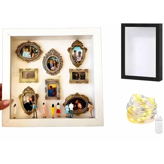 Bewildely Elegante mini caja de silueta de museo DIY. Recuerdos únicos con estilo. Marcos dorados para celebrar aniversarios. Decoración del Decoración del hogar negro