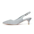 thumbnail image 3 of Zhabtuc Women's Classic Silver Pointed Toe Comfortable Kitten Heel Pumps - Slingback, Adjustable Ankle Strap, Perfect for Work, 3 of 6