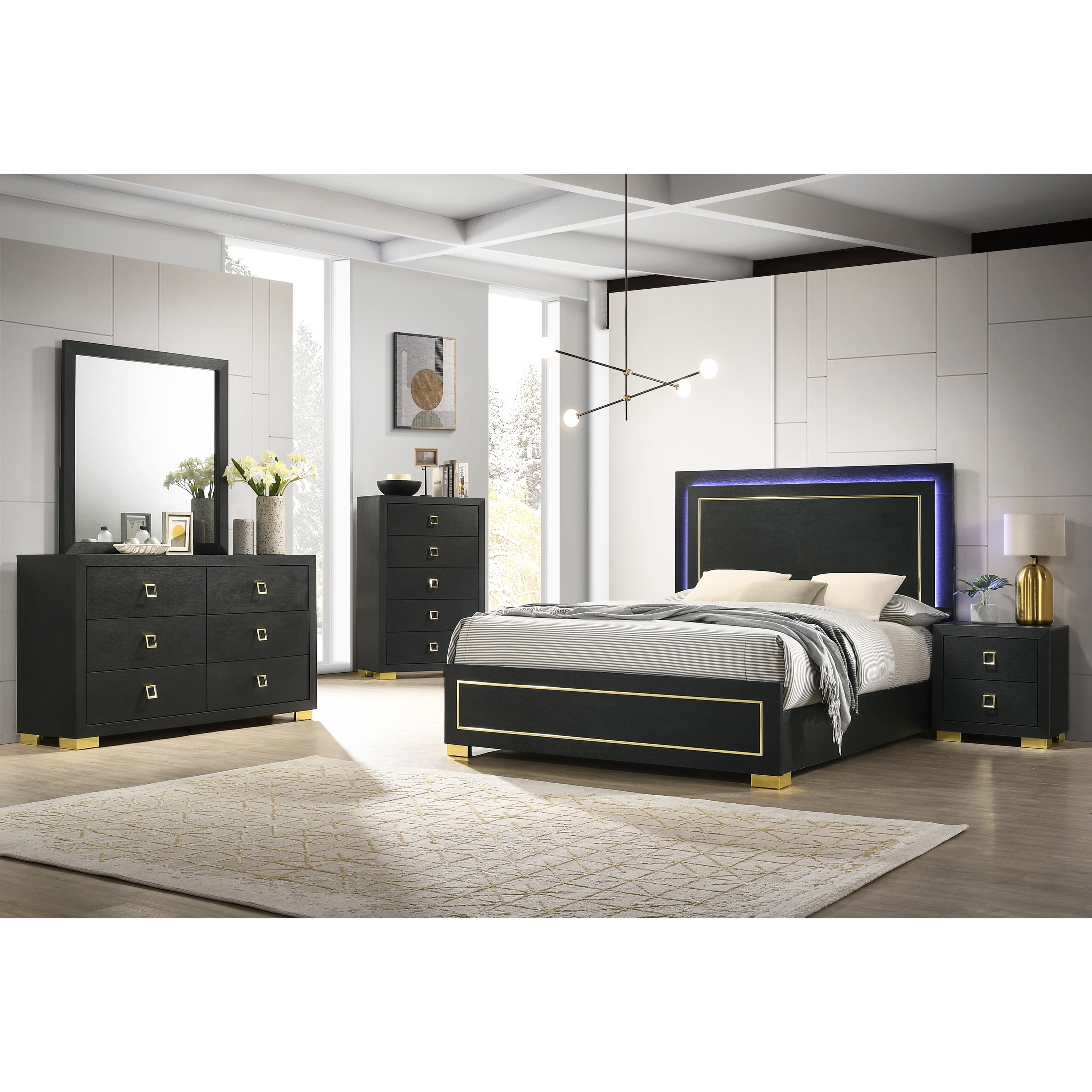 Furniture of America Winit Adult Modern 5-Drawer Wood Bedroom Vertical Dresser, Black