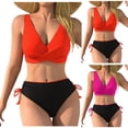 thumbnail image 4 of Ecqkame Women's Bikini Set Deep V Neck Push-Up Two Piece Swimsuit Casual Lightweight Beach Vacation Bathing Suit Hot Pink M, 4 of 4