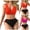 Hot Pink, variant on Two Piece Bikini Set Women V Neck Cross Front Tummy Control Swimsuit High Waisted Cheeky Ruched Bathing Suit