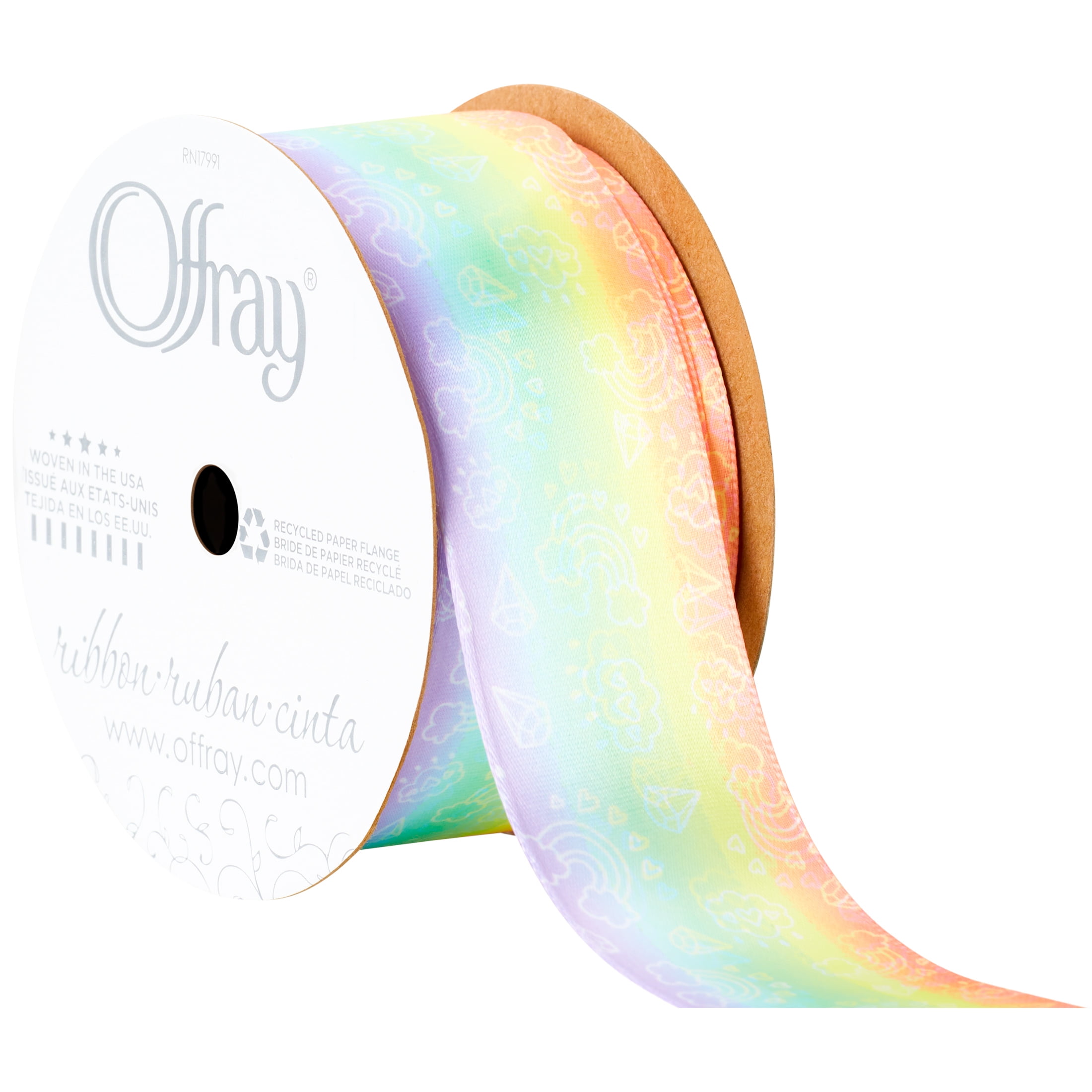 Offray Ribbon, Multi-Color 1 1/2 inch Rainbow Satin Ribbon for Sewing, Crafts, and Gifting, 9 feet, 1 Each