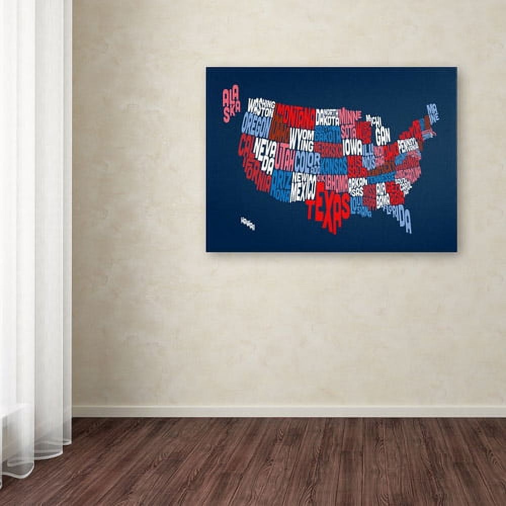Trademark Art 'USA States Txt Map 2' Canvas Art by Michael Tompsett