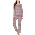 thumbnail image 2 of Diufon Womens Plus Size Pajama Sets Stripe V Neck Long Sleeve Tops Elastic Waist Pants Sleepwear Sets, 2 of 5