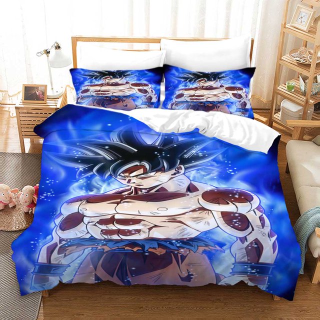 YT1 Dragon Ball 3 En 1 Juego De Sábanas De Tamaño Queen Anime Japonés Son Goku Dormitorio Cómodo Lavable Doble P