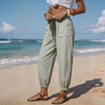 thumbnail image 5 of Womens Summer Striped Barrel Pants Comfy Drawstring Cropped Pant with Pockets Beach Vacation Elastic Waisted Trousers Green L, 5 of 7