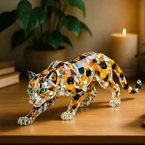 XIBUFE Crystal Animal Sculptures,Handmade Crystal Owl Sculptures,Glass Animals Collectible Art Painted Glass Animal Figurines,Crystal Artwork,Small Animal Figurines for Home Decor,Office,Bar (Cat)