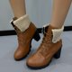 thumbnail image 3 of NECHOLOGY Botas Mujer Zapatos Botines mujer Botas de tobillo de tacón grueso con cordones de cuero de Color sólido con aislamiento de felpa de invierno de estilo británico para mujer (Brown, 7.5), 3 of 6