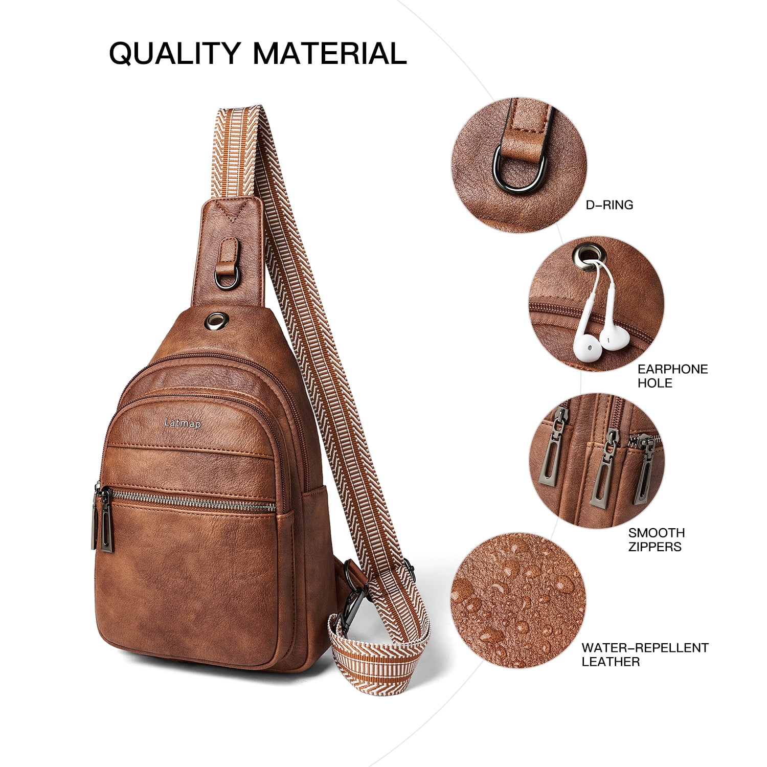 LATMAP Crossbody Sling Bag for Women, Adjustable Straps, Suitable for Travel and as a Gift, Brown