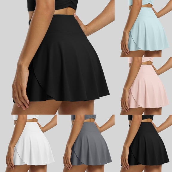 BUWTTER Womens Skirts Pleated Tennis High Waisted Skorts Control with Shorts Pockets Lightweight Black Skirt L