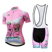 Weimostar Women's Short Sleeve Cycling Jersey and Bib Shorts Set Gel Padded MTB Sportswear Biking Clothing Girl Riding a Bicycle Pink Size M