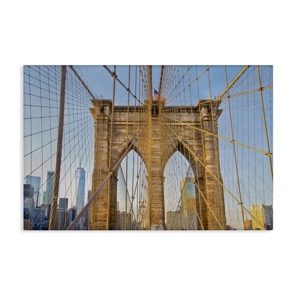 Stupell Industries Traditional Industrial Bridge with American Flag Canvas Art, 24 x 16, by Seven Trees Design