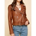 thumbnail image 4 of Made by Johnny Women's Asymmetrical Faux Lether Belted Moto Jacket XL CAMEL, 4 of 5