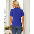 thumbnail image 4 of DARING DIVA Bow Tie Neck Office Elegant Short Sleeve Blouse Top L Royal Blue, 4 of 6