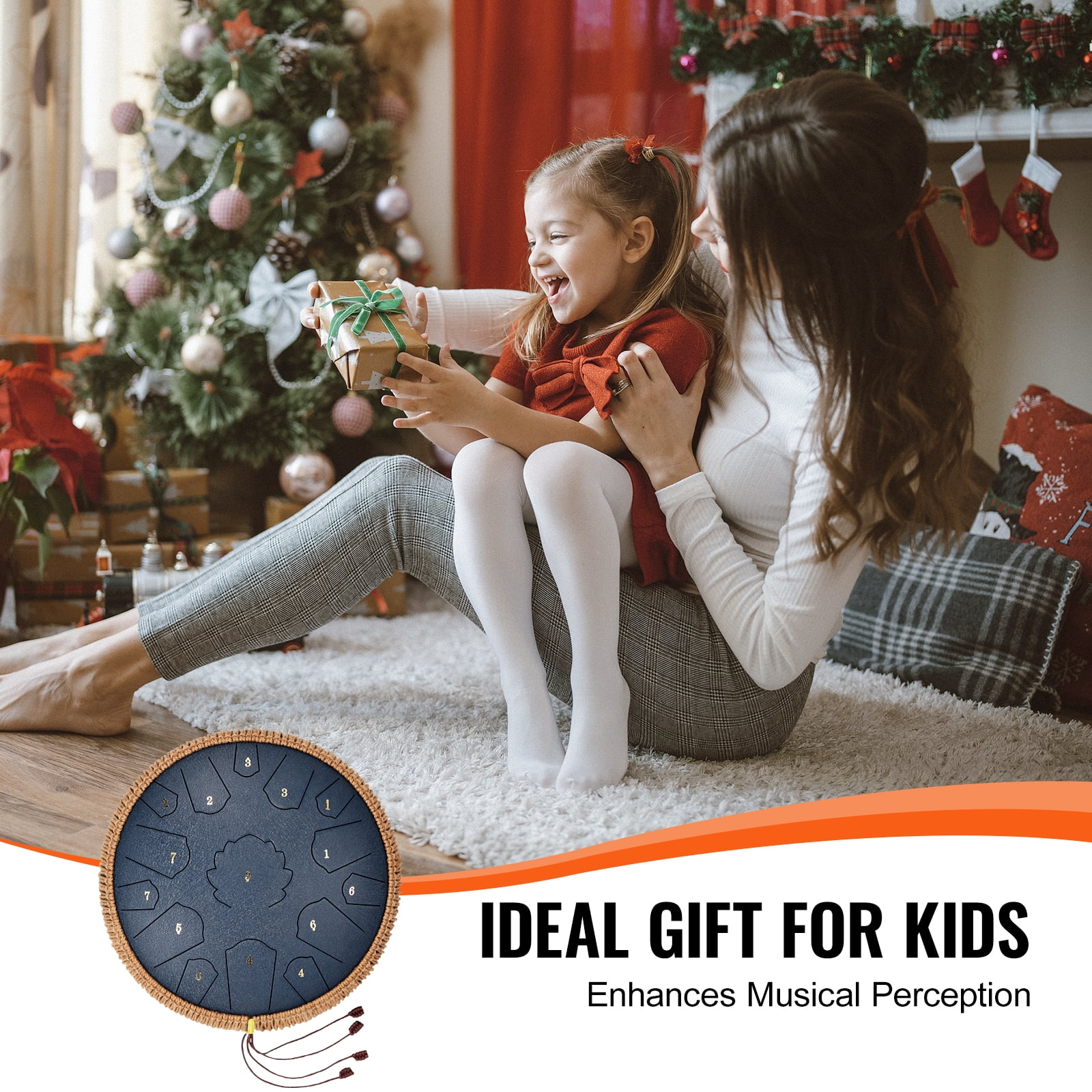 KFFKFF Steel Tongue Drum, 14-inch with 15 Notes, C Major Key, Percussion Instrument for Outdoor Use, Musical Learning, and Yoga, Includes Mallets and Carry Bag, Navy Blue