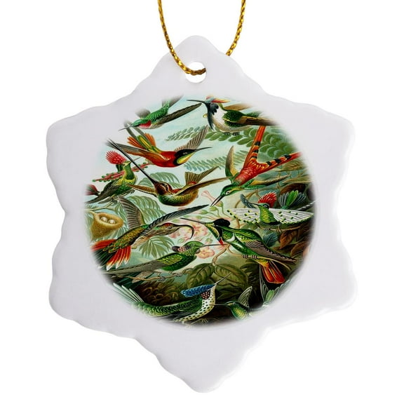 3drose, Famous Biologist Sketch of Hummingbirds 1904, 3 inch Snowflake Porcelain Ornament
