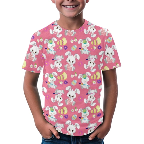 XXWXYD Clearence Easter Egg Hunt Kids T-Shirt | Floral Bunny Design with Colorful Eggs | Ultra Soft Girls Tee | Spring Festival Comfort Wear Ages 3-14 Years (6-7 Years,Hot Pink)