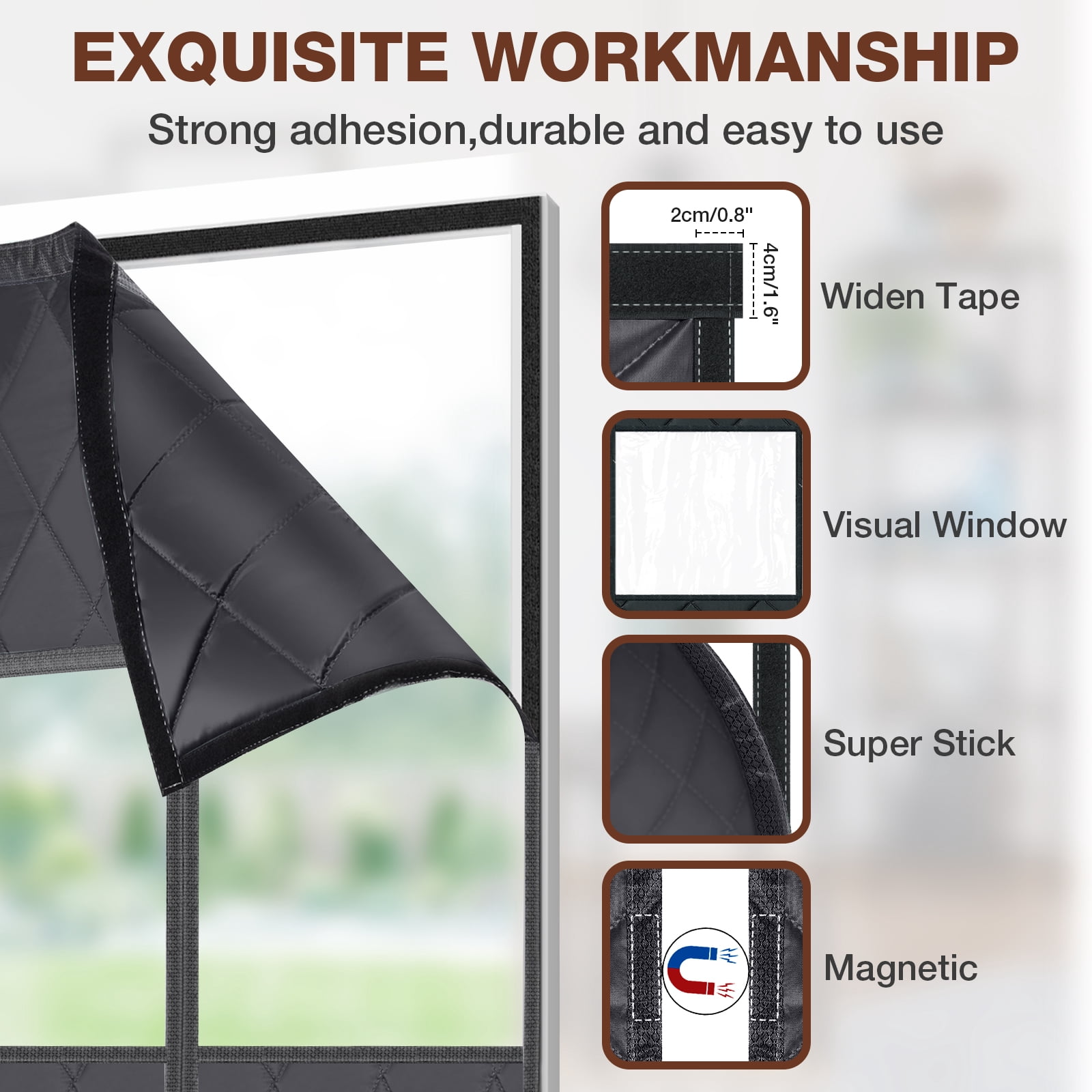 Lapalife Magnetic Thermal Insulated Door Curtain with Perspective Window, Fits 35" x 82" Doors Waterproof Windproof Door Screen Insulation Cover to Keep Warm in Winter, Black
