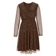 thumbnail image 4 of Hduncf Cocktail Dresses for Women,2026 Elegant V Neck Mesh Patchwork Long Sleeve Holiday Party Dress,Flowy Ruched Formal Dress Brown XL, 4 of 9